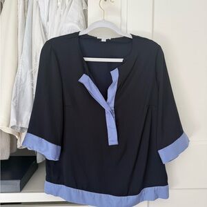New York & Company Blouse with Blue Trim
